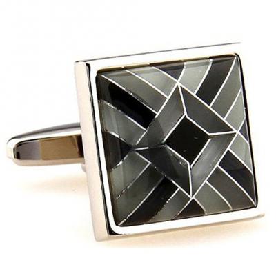 Classic Grey and Black Cut Interlay Pattern Bullet Post Cufflinks 3.jpg